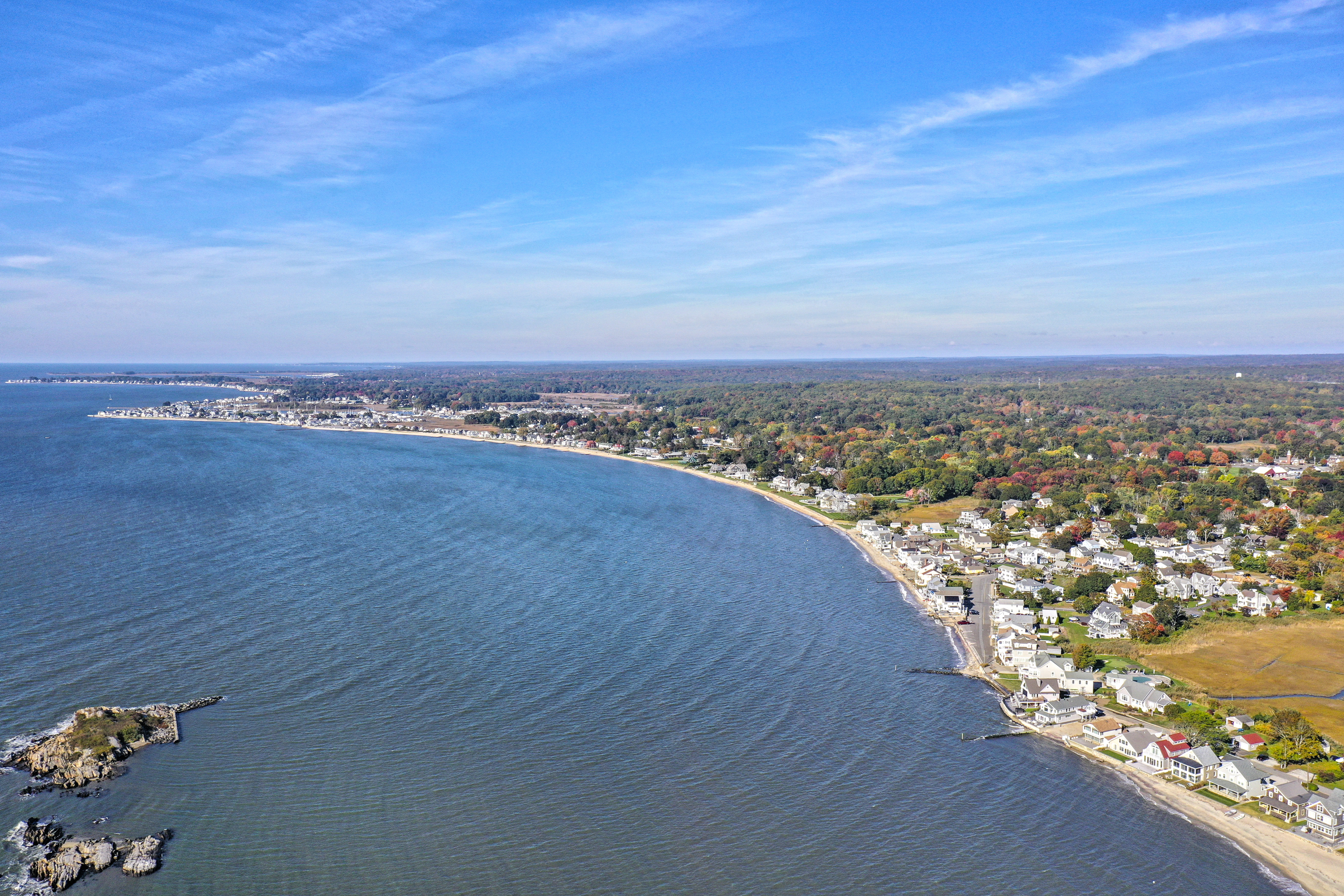 Aerial photo overlooking West Beach in Westbrook, CT