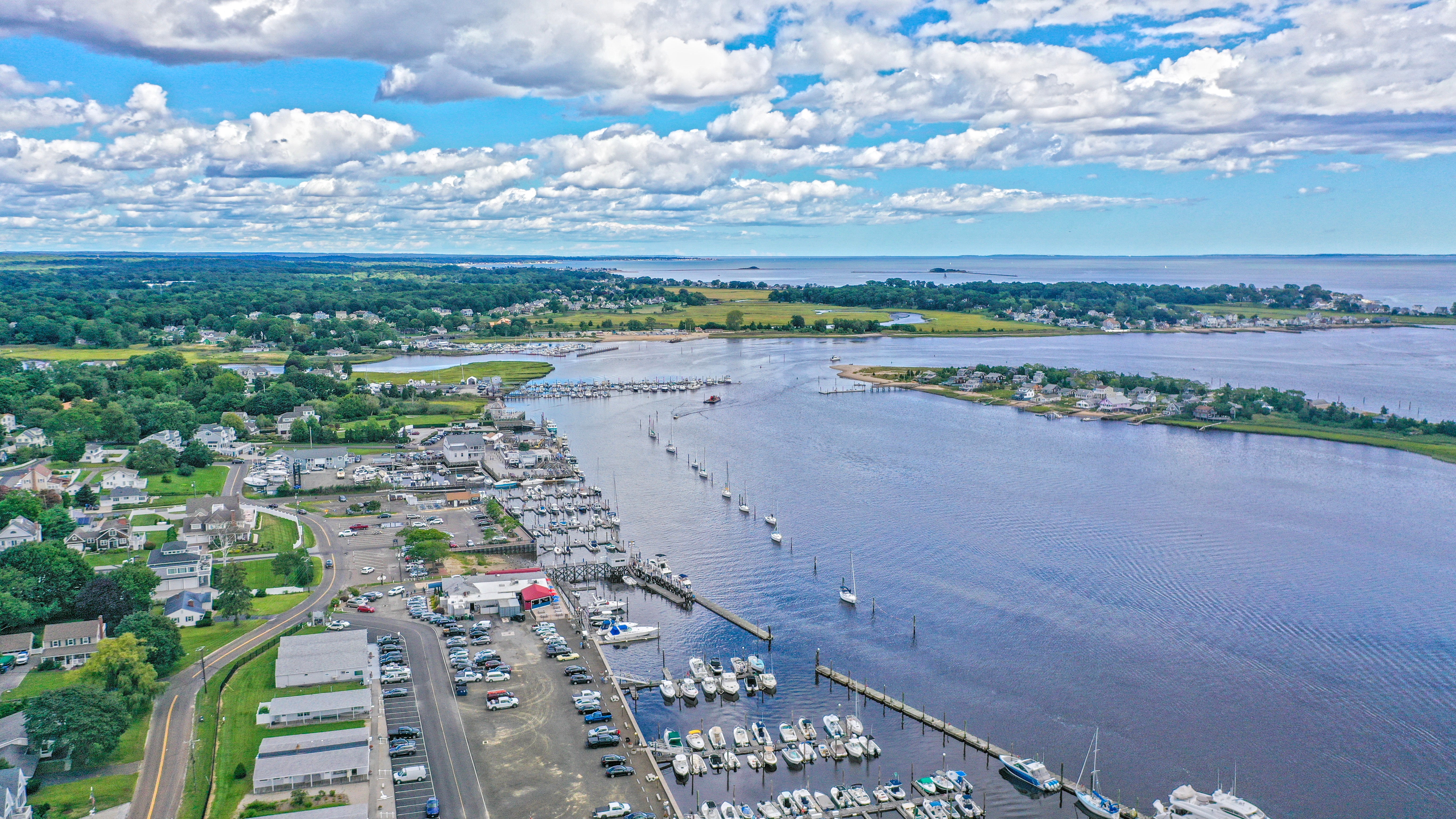 Aerial photo overlooking Clinton Town Dock in Clinton, CT