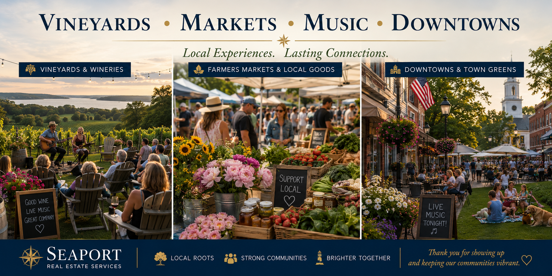 Community Calendar Issue 9 featuring vineyards, farmers markets, live music, and downtown gatherings across the shoreline