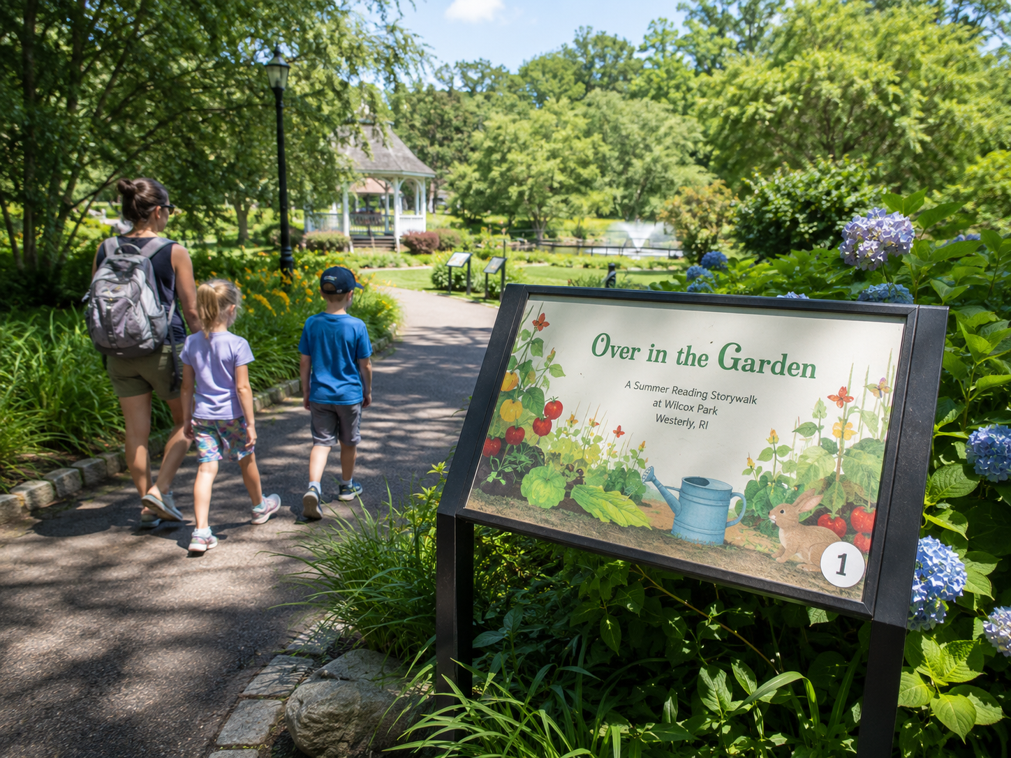 Summer Reading Storywalk Over in the Garden at Wilcox Park Westerly