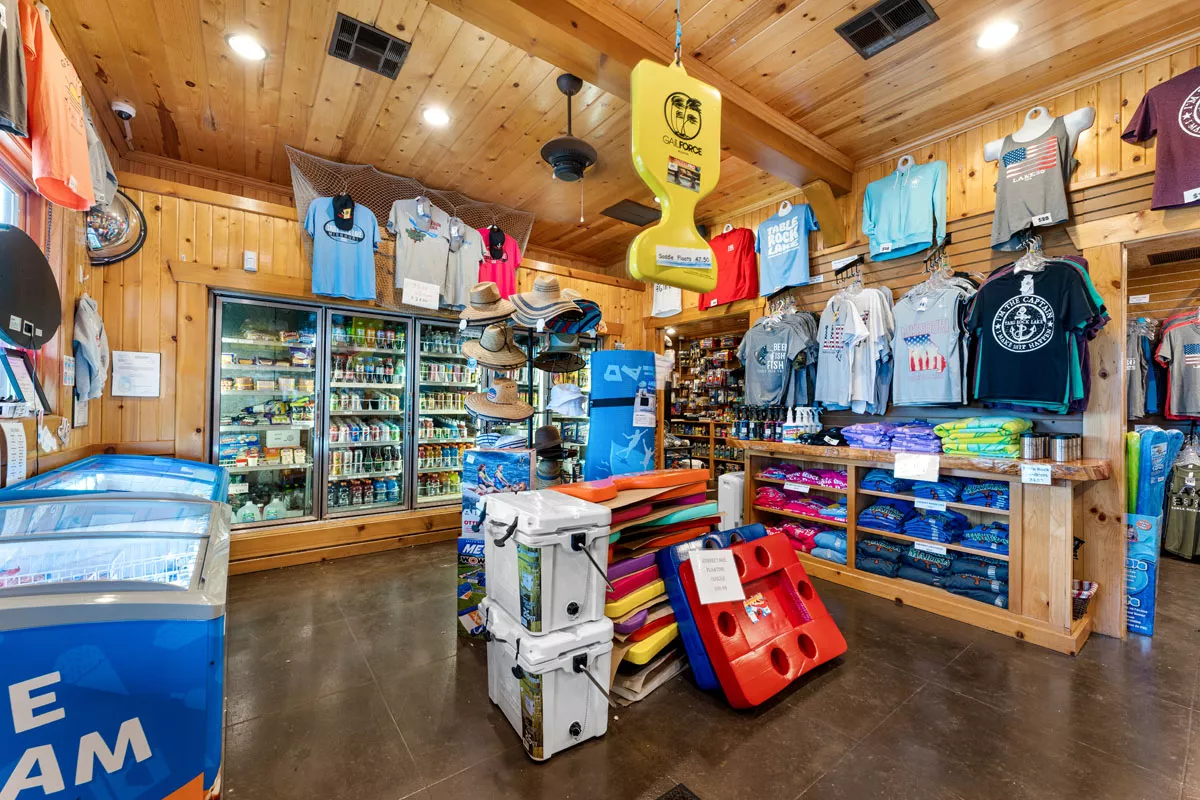 Marina ship's store stocked with boating gear and provisions