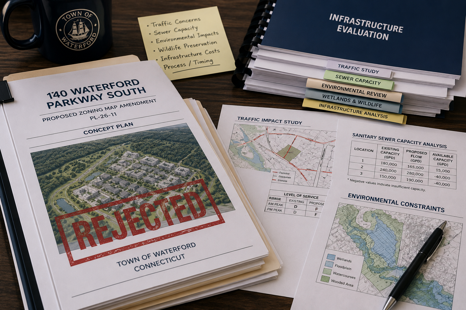Waterford 140 Waterford Parkway South rezoning proposal documents marked rejected.