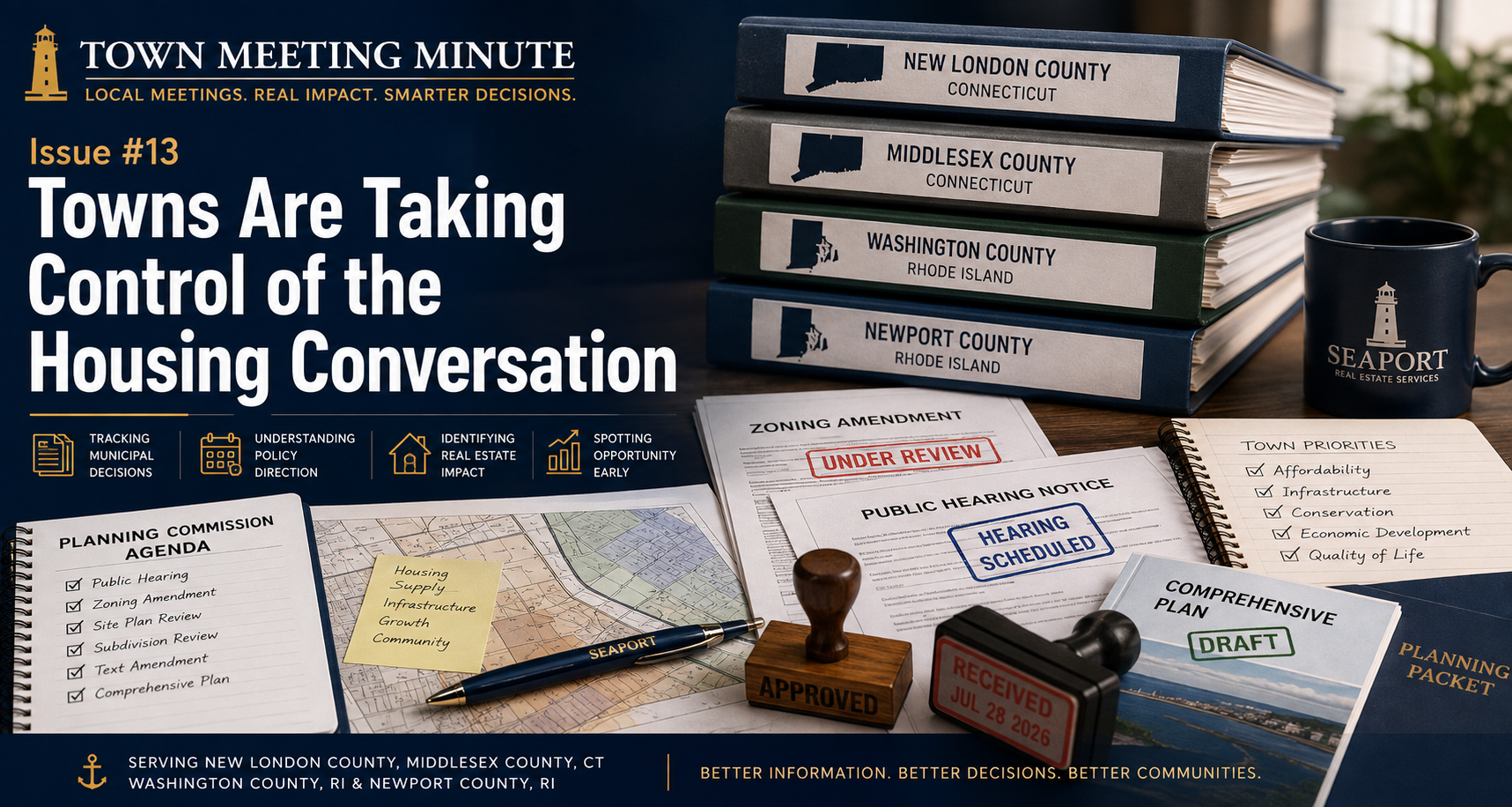 Municipal planning documents and status tracker for zoning, housing, and land-use decisions.